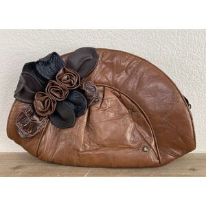 Avant‎ Garde Brown Flower Embellished  Faux Leather Clutch Purse Made In Korea